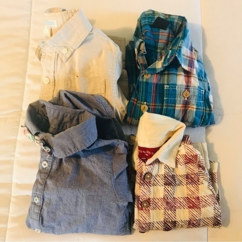 LOT Button Front Long Sleeve Collared Shirts Bow Tie Plaid Onesie size 18 months